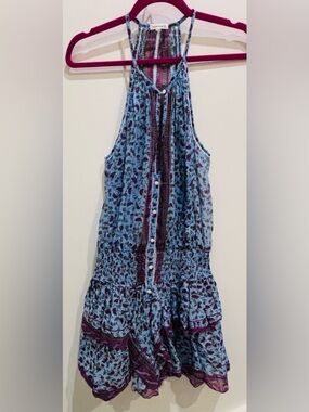 Poupette St. Barth Light Blue Floral Sundress with Purple Accents